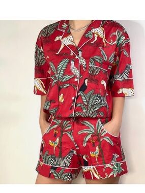 Armanis Jungle Print Pajama Shorts Set. Red. Size Medium